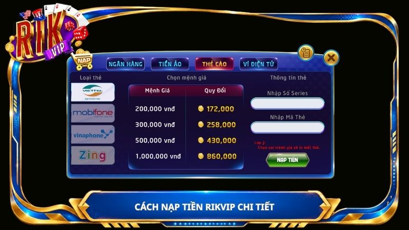 Cách nạp tiền Rikvip chi tiết