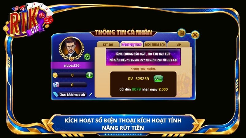 kích hoạt số điện thoại kích hoạt tính năng rút tiền