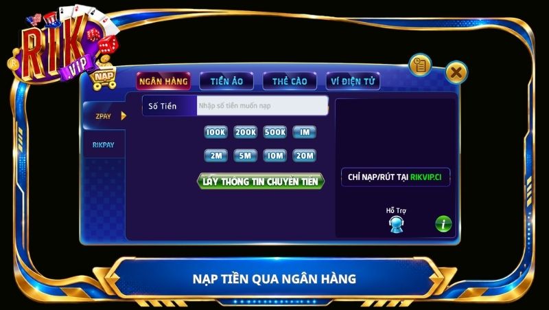 Nạp tiền qua ngân hàng