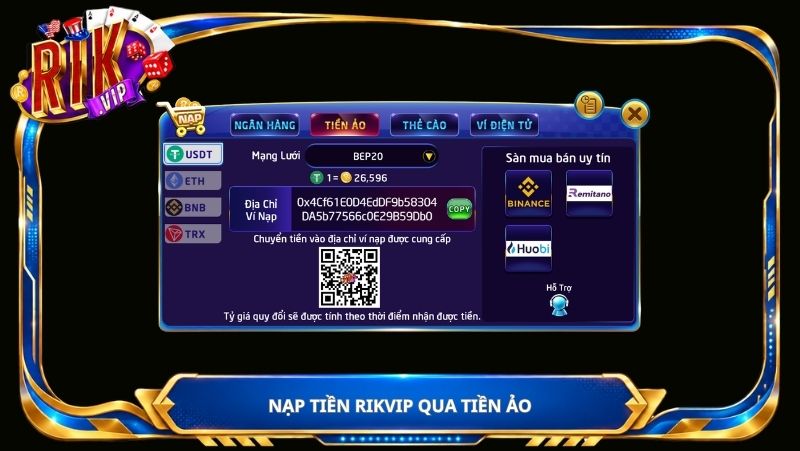 Nạp tiền qua tiền ảo